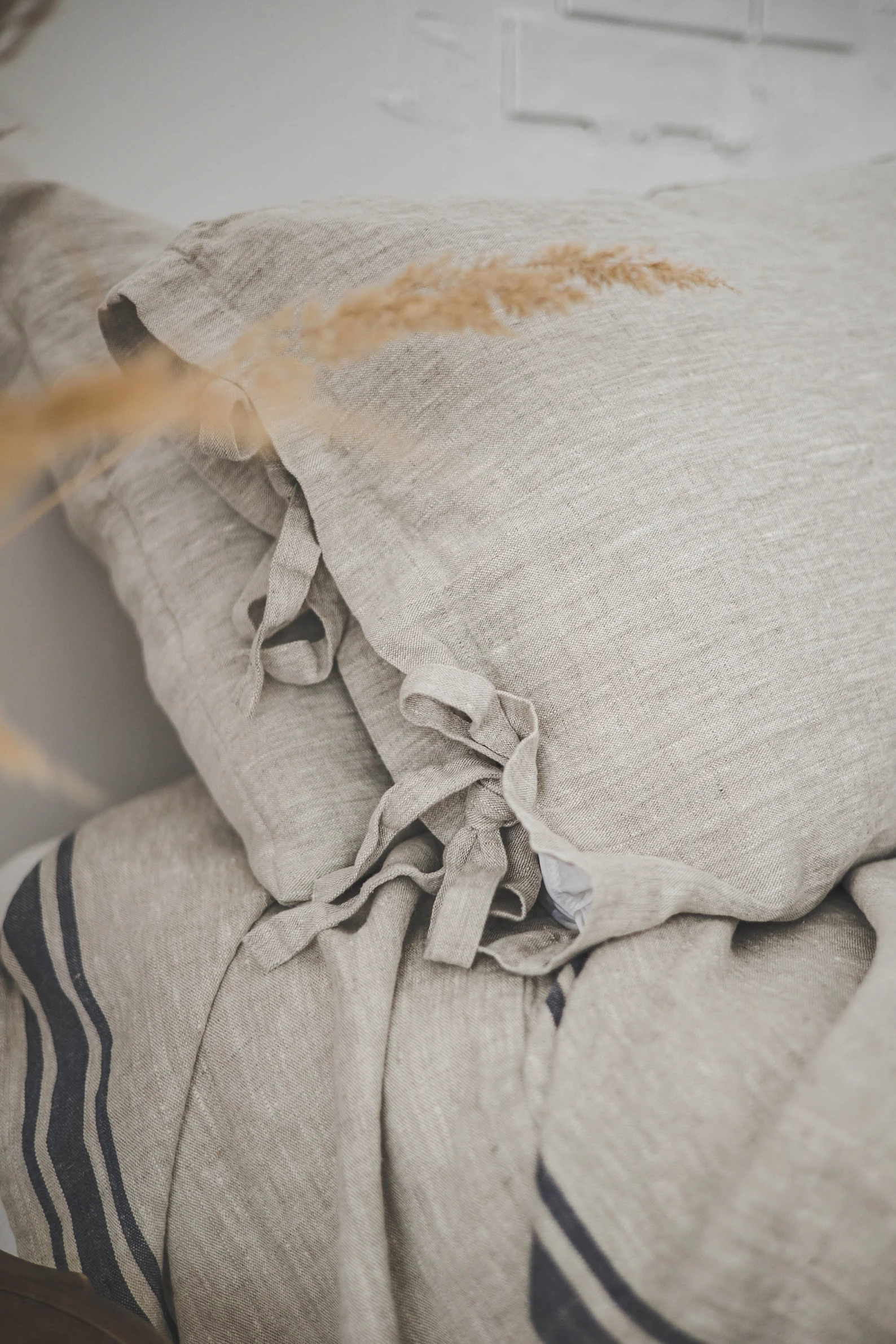 Rustic linen pillowcase, Gently rough linen pillowcase, Natural undyed linen pillow cover, Heavy linen cushion, Washed linen pillowcase.