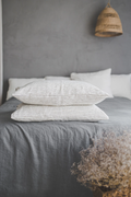White linen pillowcase with black stripes, Softened linen pillowcase with envelope closure, Handmade natural linen pillow cover, Bedding.